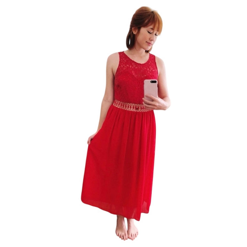 Sugarlips red lace cutout maxi dress size medium - Picture 2 of 9